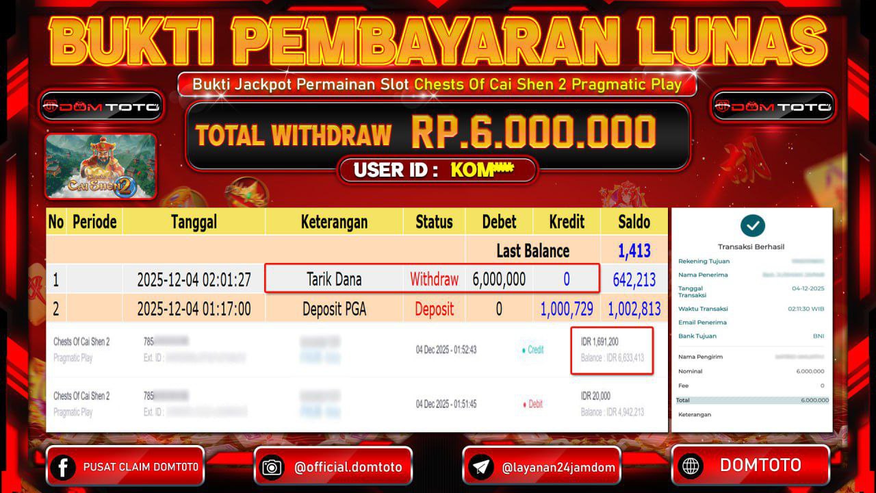 JACKPOT SLOT Menang Slot Chests Of Cai Shen 2 Pragmatic Play 04  DECEMBER 2025